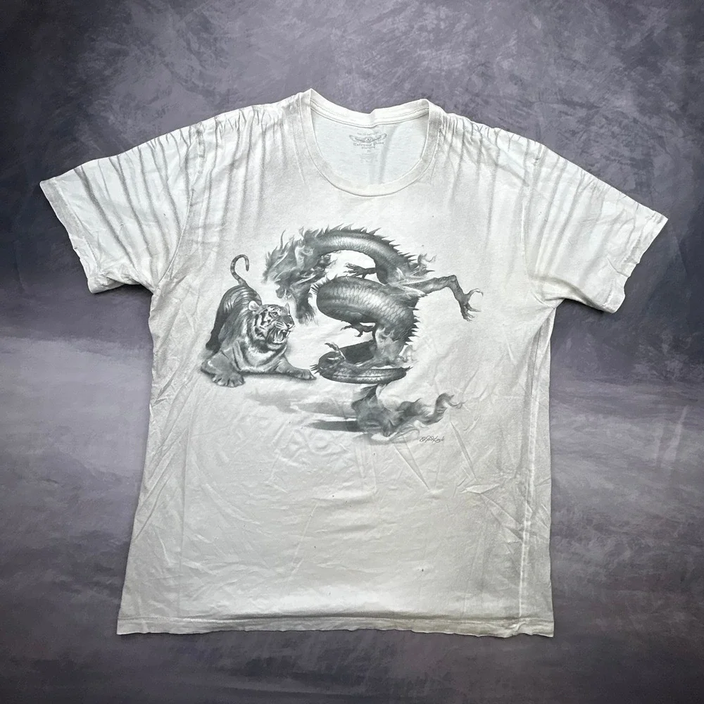 Extreme Pain Clothing Tiger Dragon Graphic Tee White XL Y2K Skater Grunge 0494 - Picture 2 of 7